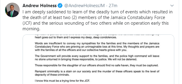 Andrew Holness Tweet